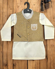 Boys Shalwar Kameez Suit with waistcoat | Beige
