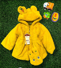 Girls Plush And Cozy Fur Coat - Yellow