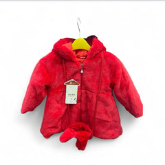 Girls Cozy Fur Fabric Coat - Red
