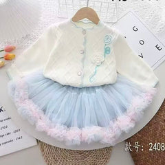 Girls Blue & White Knitted Frock