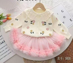 Girls Pink & Cream Knitted Frock
