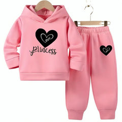 Pink “Love Princess” Heart Hoodie Set