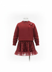 Royal Maroon Pearl Sweater & Sparkle Tutu Dress