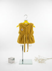 Mustard Fluffy Bow Vest for Girls