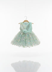 Mint Green Floral Appliqué Tulle Party Dress