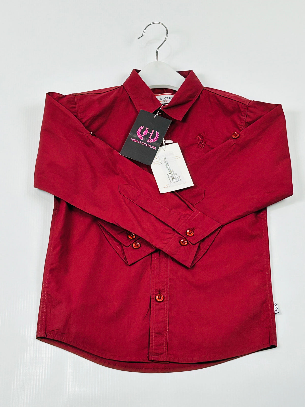 Boys' Hibbas Couture Deep Red Embroidered Shirt