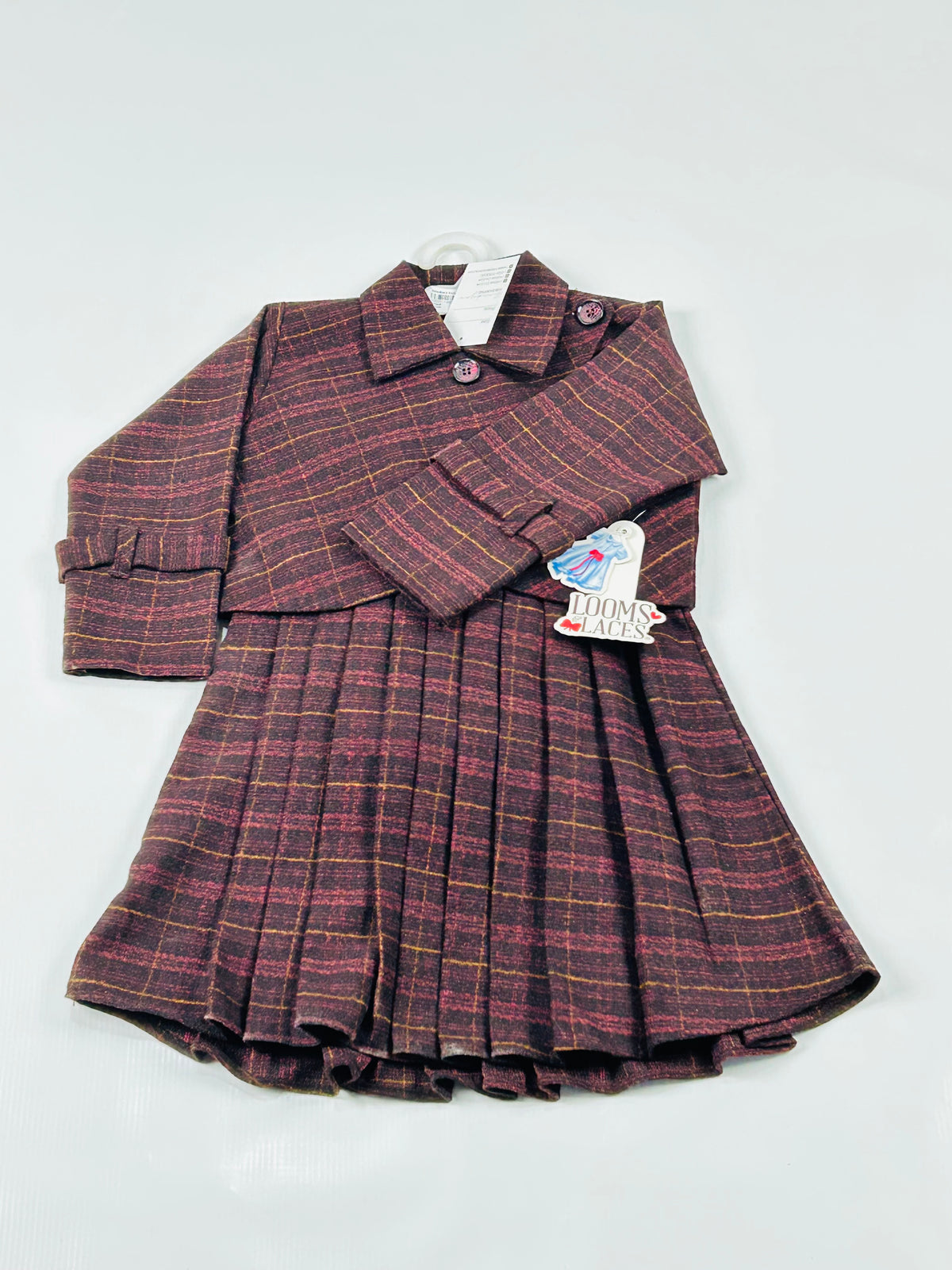 Girls' Plaid Pleated Dress & Cropped Jacket Set