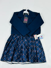 Girls’ Midnight Blue Diamond Lattice Dress & Jacket Set