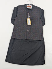 Black Kurta with Patterned Waistcoat