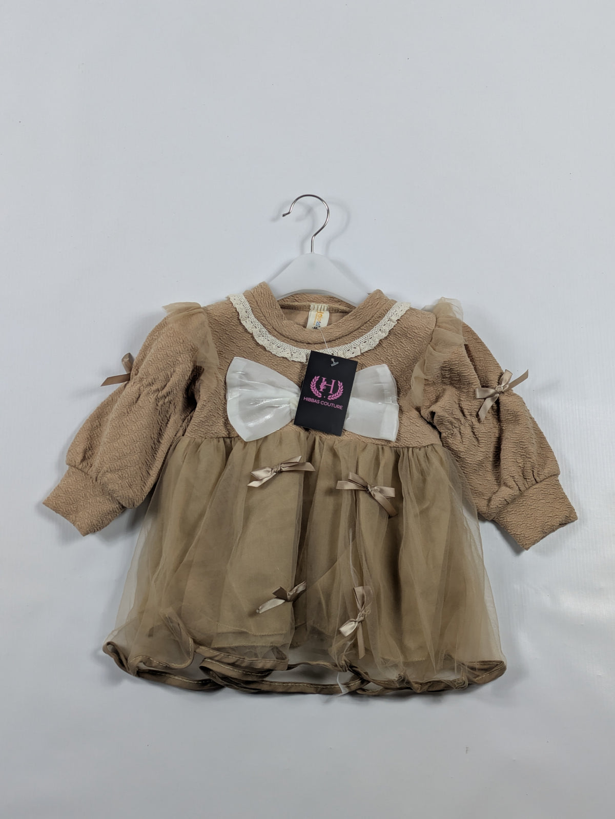 Beige Textured Ruffle Dress