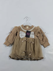 Beige Textured Ruffle Dress