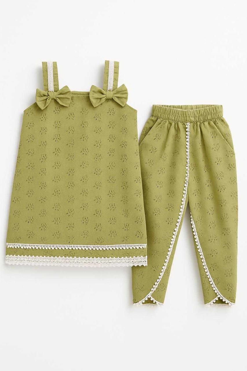 Girls 2-Piece ChikanKari Suit Sleeves Inside Attached