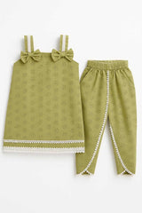 Girls 2-Piece ChikanKari Suit Sleeves Inside Attached