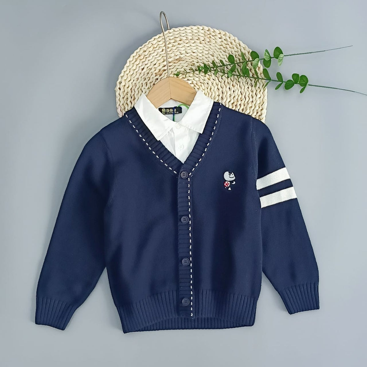 Classic Navy Knit Sweater with Embroidery