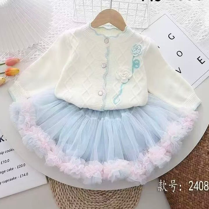 Girls Blue & White Knitted Frock