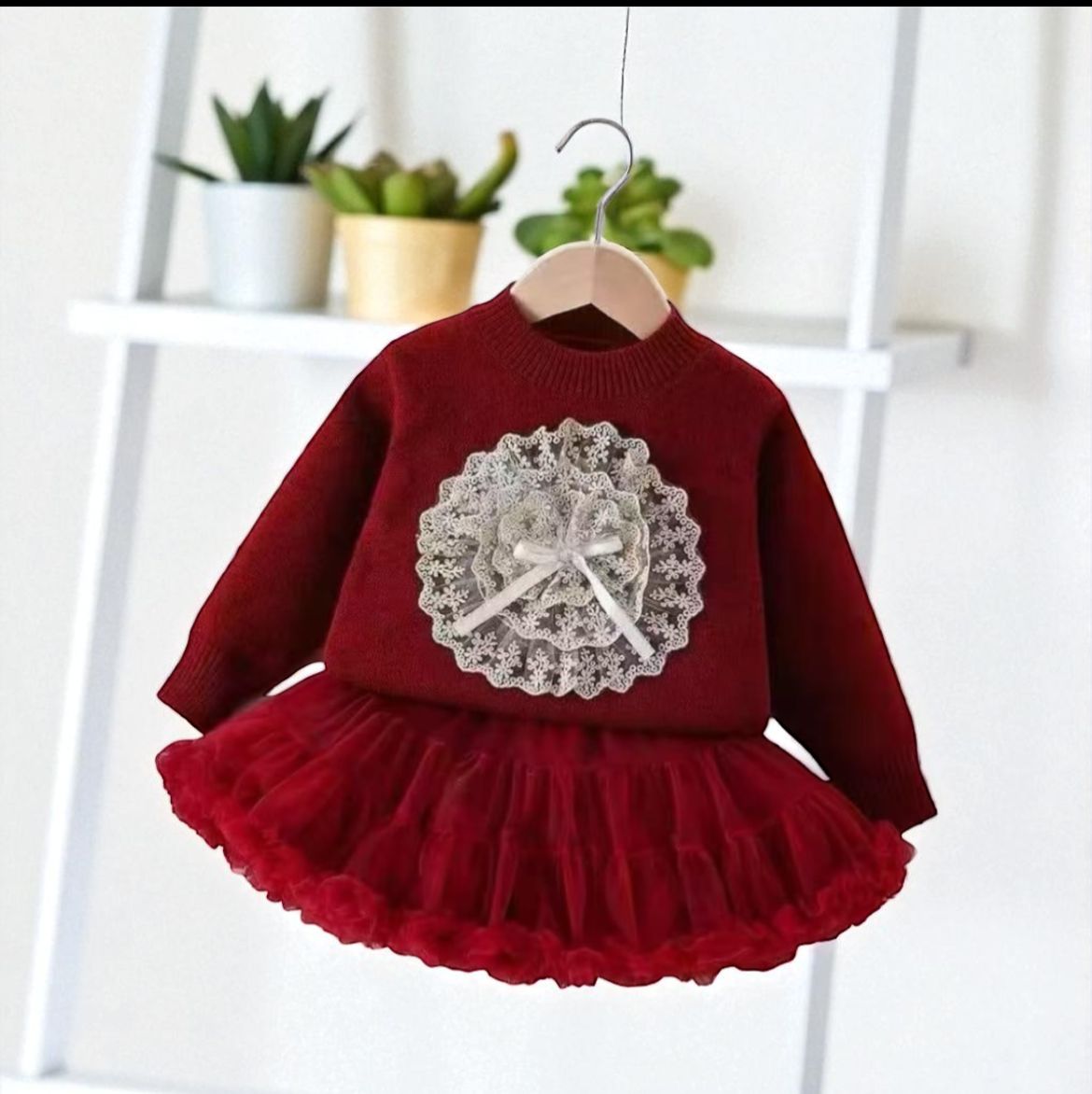 Girls Red Knitted Party Dress