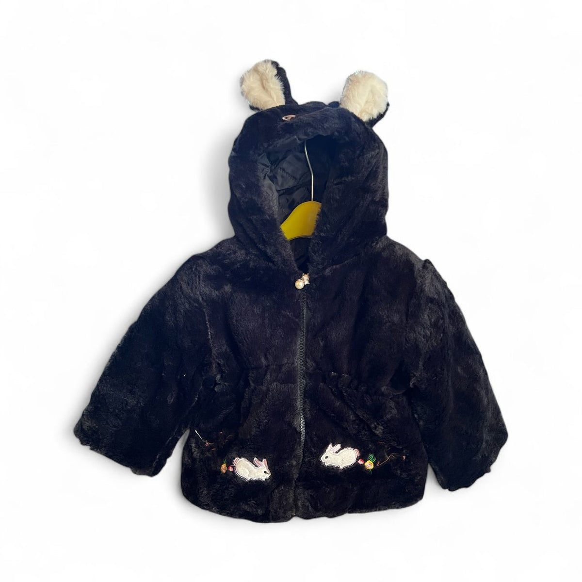 Girls Cozy Fur Fabric Coat | Black