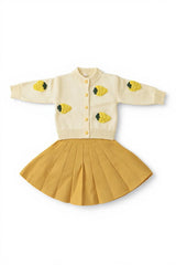 Girls Pineapple Woolen Frock | Yellow & Cream