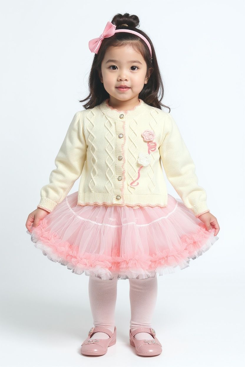 Girls Pink & Cream Knitted Frock