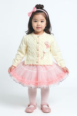 Girls Pink & Cream Knitted Frock