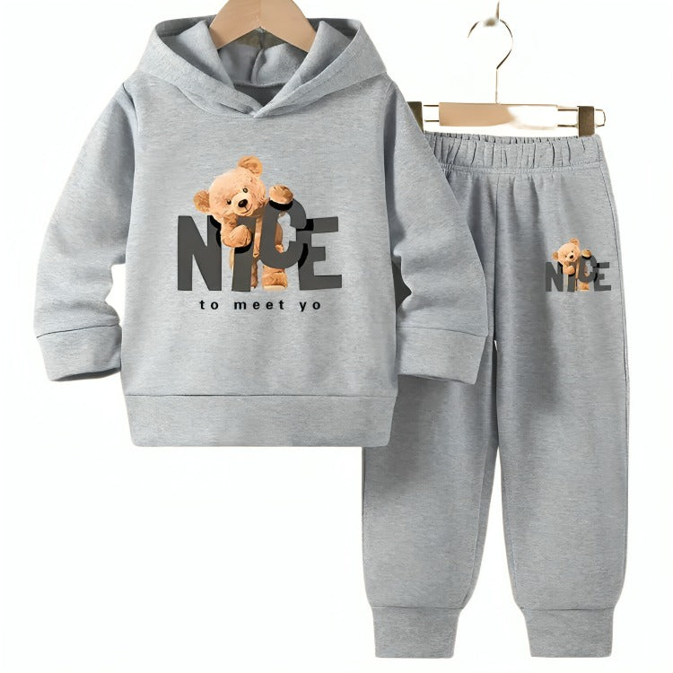 Light Grey Teddy “NICE” Hoodie Tracksuit