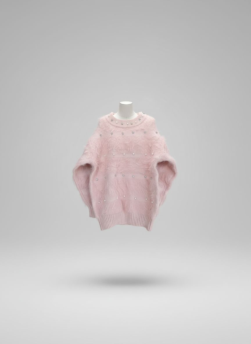 Girls Fluffy Pearl Sweater – Baby Pink