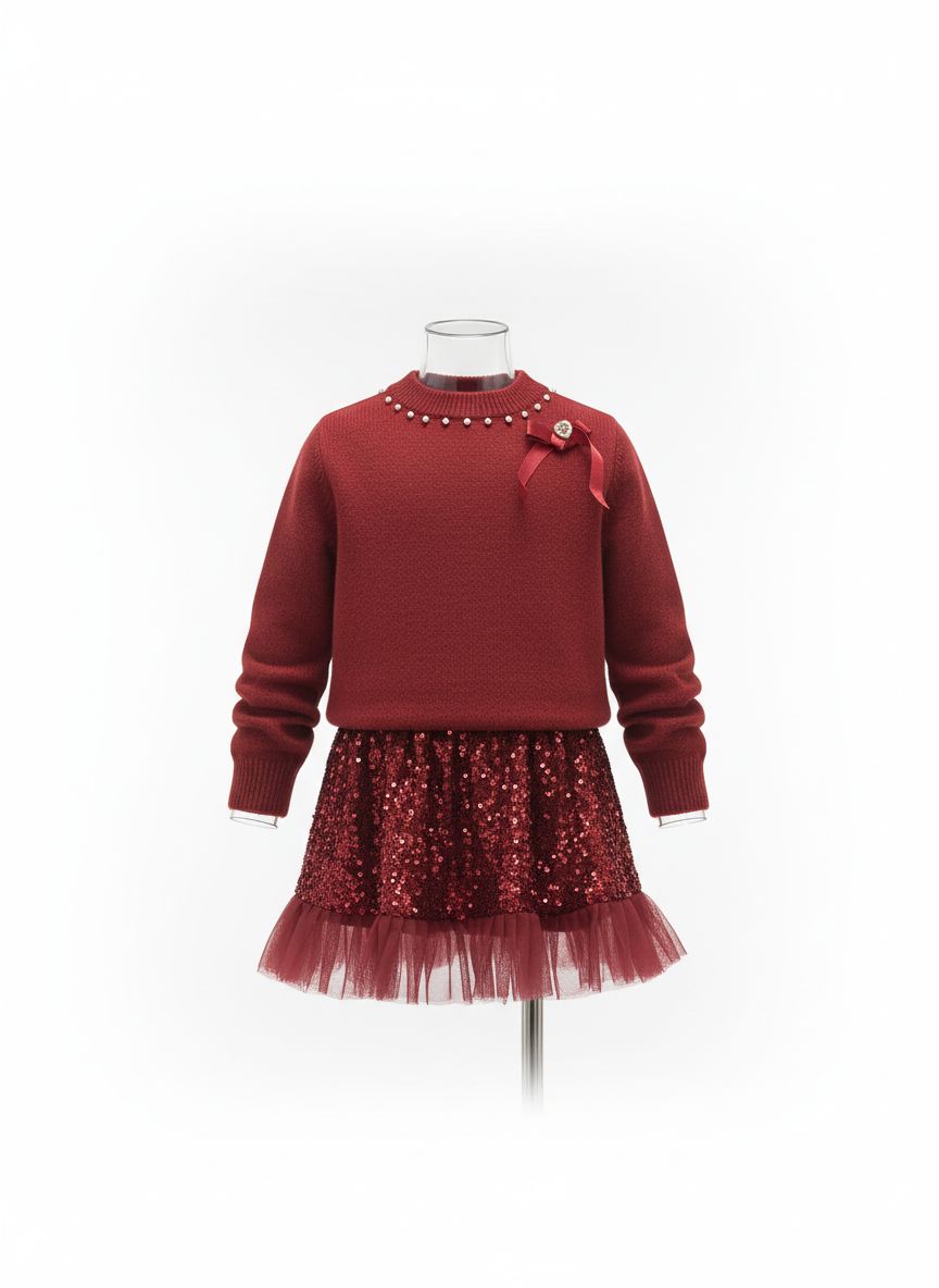 Royal Maroon Pearl Sweater & Sparkle Tutu Dress