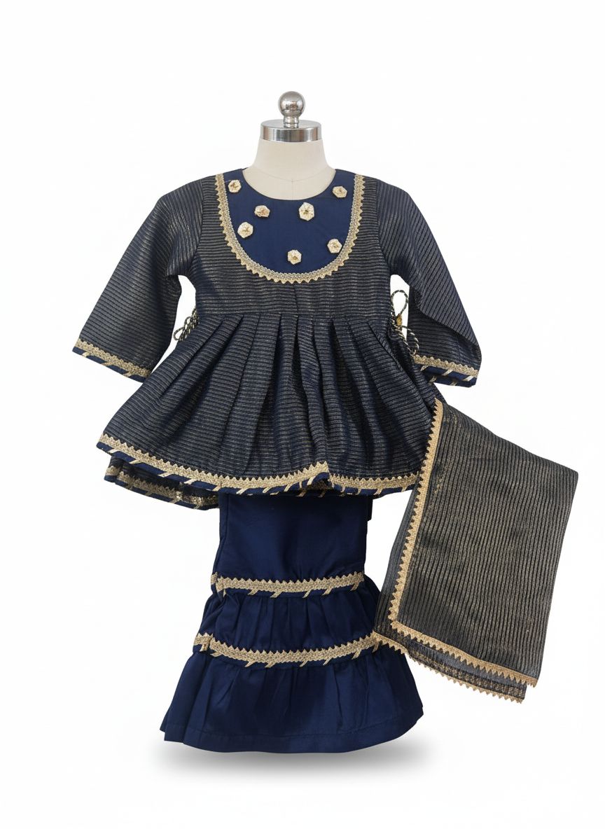Midnight Blue Golden Embroidered Gharara Set
