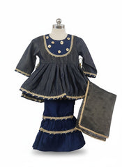 Midnight Blue Golden Embroidered Gharara Set