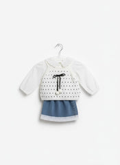 Classic White Knit Top & Denim Skirt Set