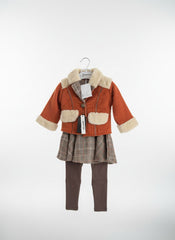 Rust Orange Winter Coat and Plaid Skirt Set